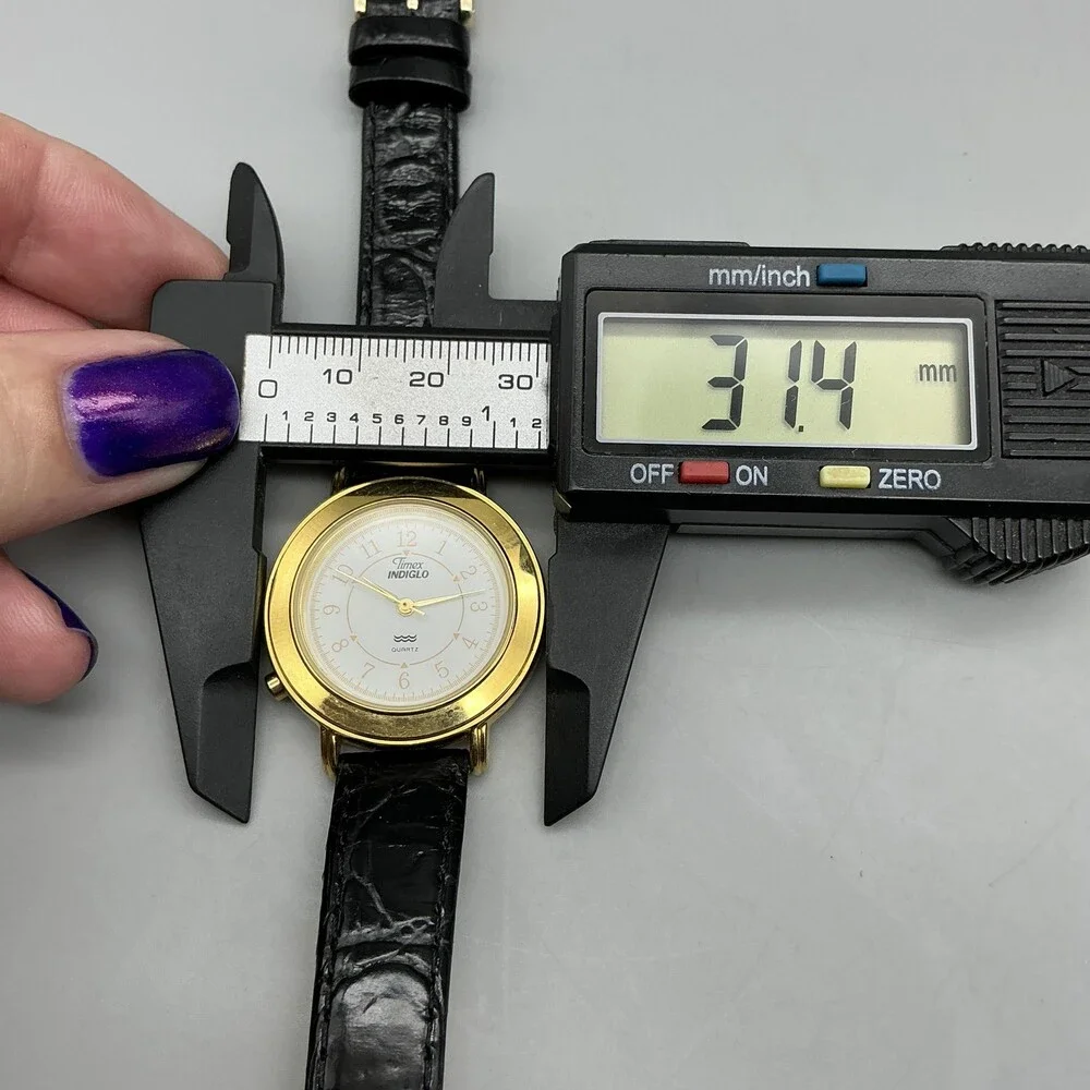 Timex Indiglo Womens Watch 31mm White Dial Gold Tone Black Leather New Battery